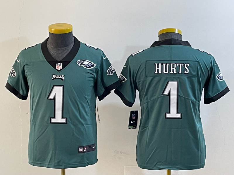 Youth 2025 Philadelphia Eagles #1 Hurts green Nike NFL jersey style 4->youth nfl jersey->Youth Jersey